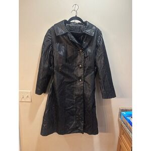 Vintage Count‎ Romi Metallic Silver Black Striped Trench Coat Belted Size 16
